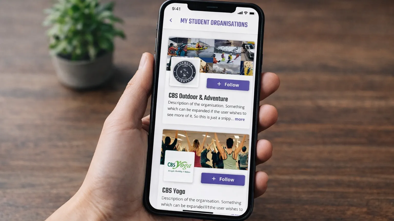 CBS Students app home screen in hand