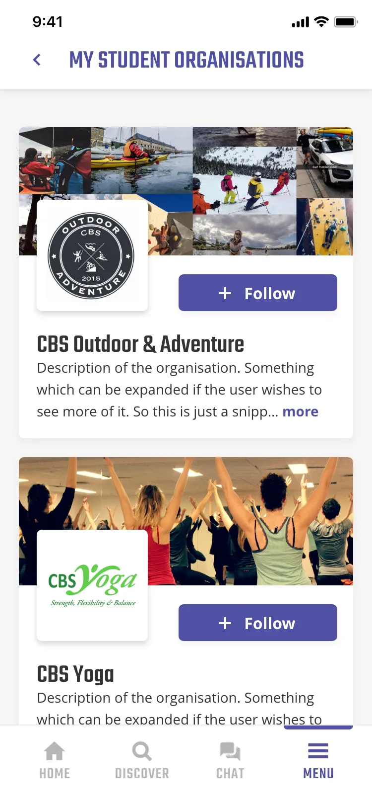 CBS Students app screen