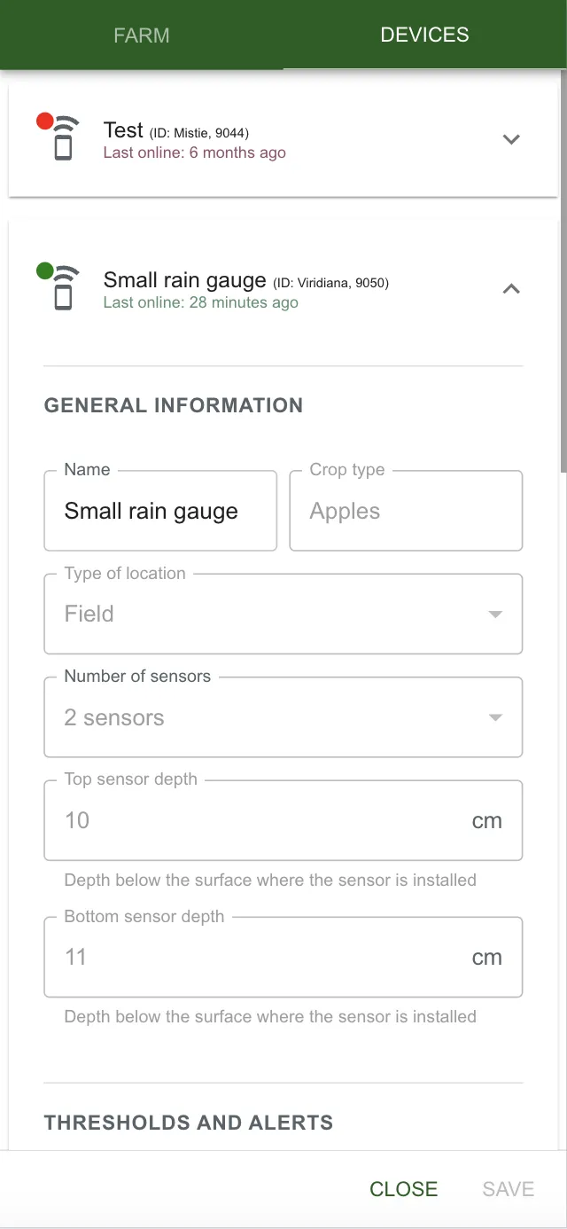 SoilSense dashboard screen